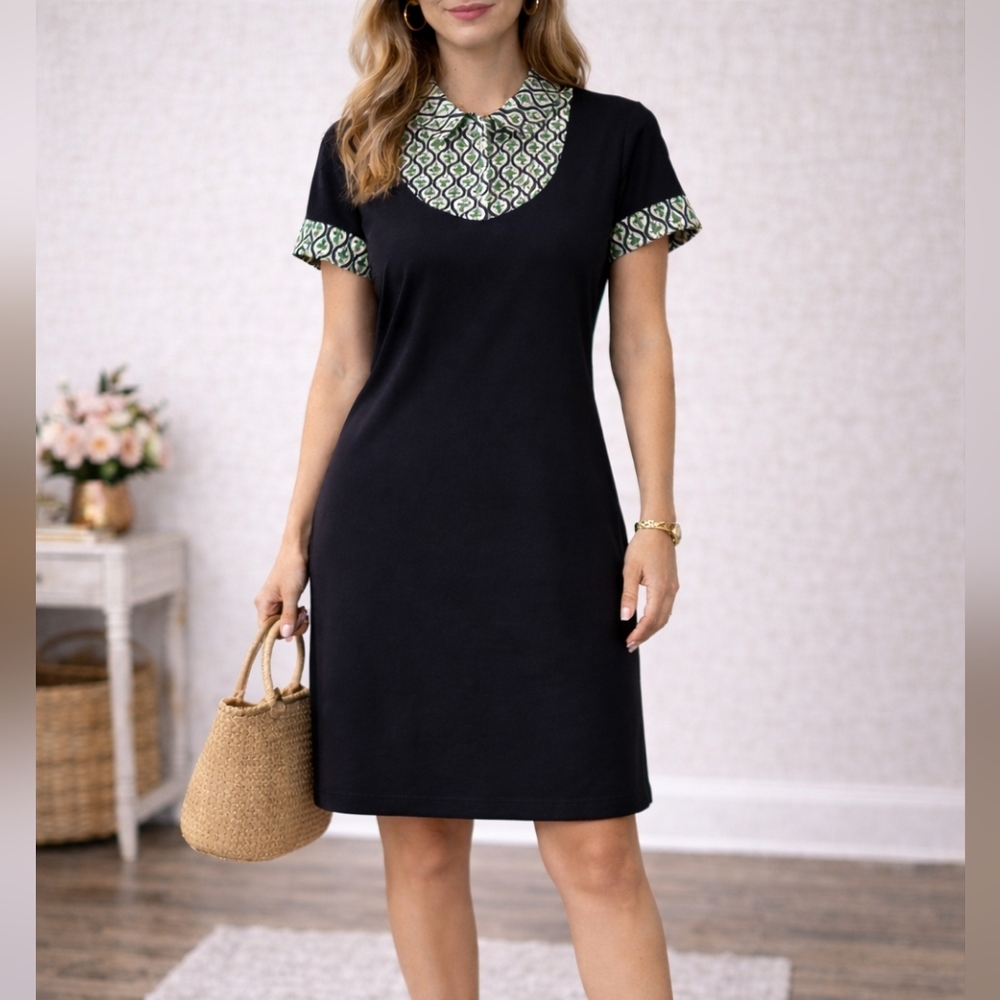 Boston Design Studio Vintage 2-in-1 Layered Look Dress Black Geo Print Size 12